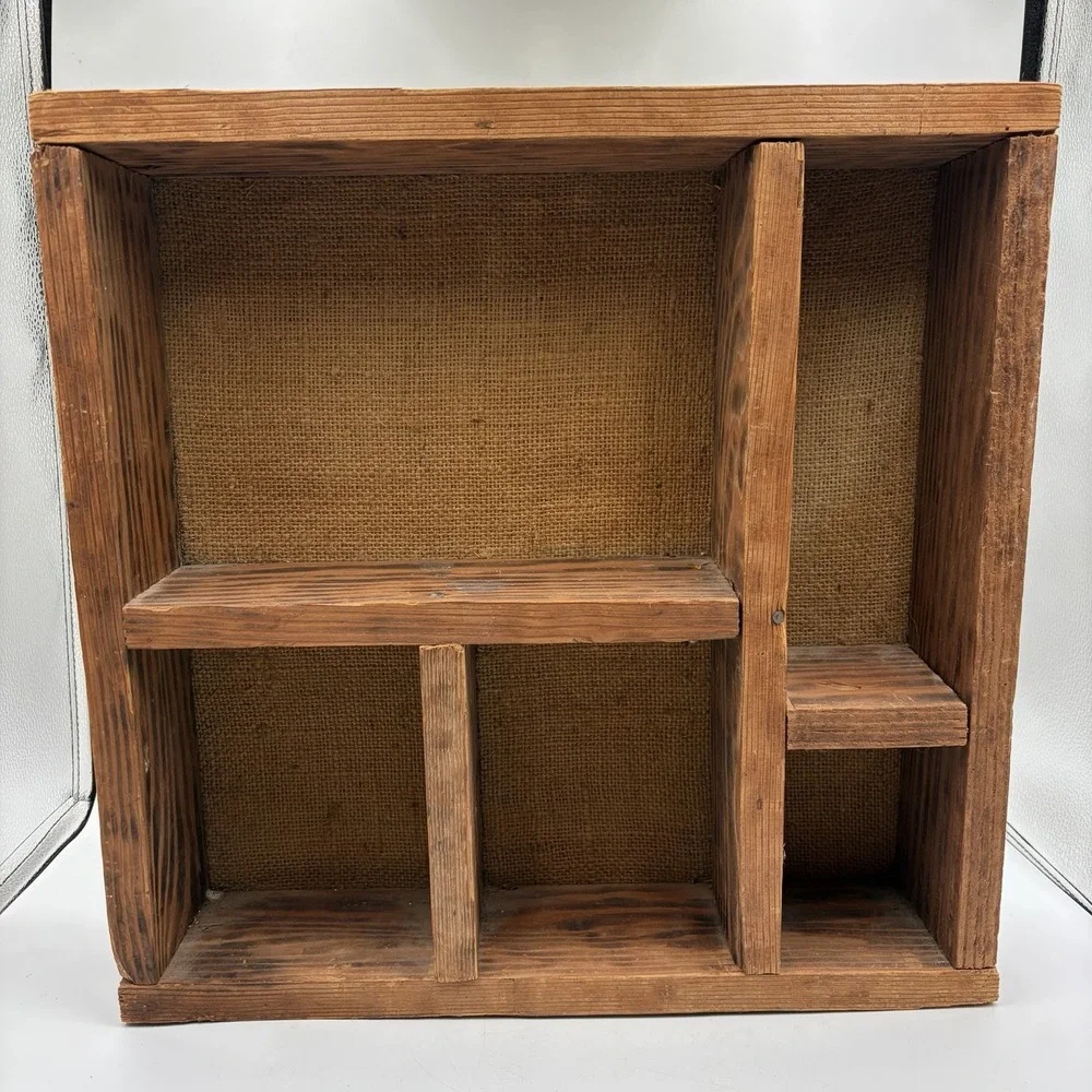 Vintage Rustic Wooden Compartmentalized Cubby Drawer 16x16 Cottage Core Decor